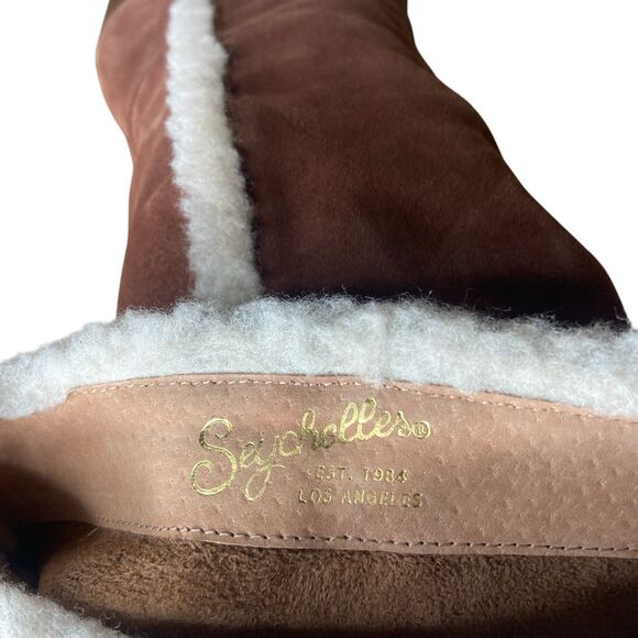 Seychelles Boots Size 10 Face To Face Shearling Cognac Suede Leather Knee High - Picture 5 of 6